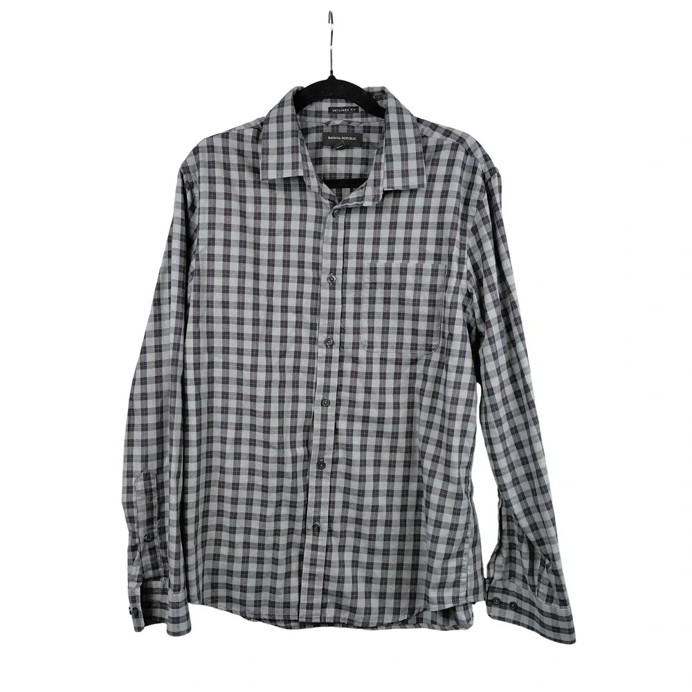 Banana Republic Untucked Fit Mens Large Plaid Long Sleeve‎ Button Up Shirt
